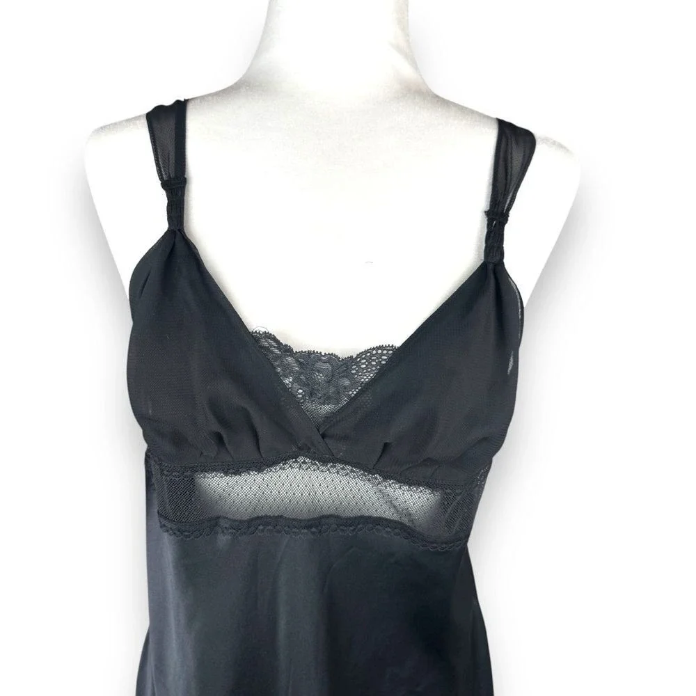 Victoria's Secret Black Satin Slip Dress with Lace Trim - Picture 4 of 15